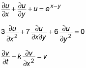 Several differential equations with at least one partial derivative