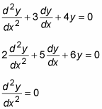 Three examples of linear second level differential equations.