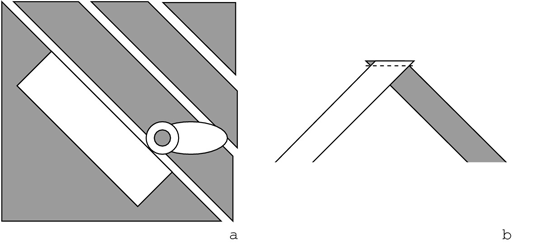 You can make bias binding by cutting strips on a diagonal (a) and then sewing them together (b).