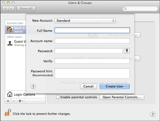 In the Users & Groups pane in System Preferences, click the New User button at the bottom of the Current User list.