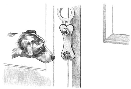 Teaching your puppy to ring a bell when she needs to go out is easier than you think. [Credit: Illu