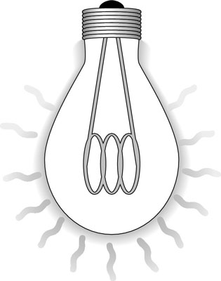 An incandescent light bulb radiates heat into its environment.