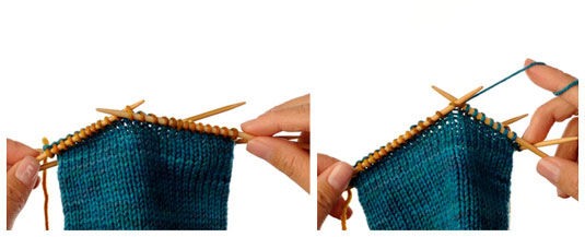 Slip these stitches back to the left needle without twisting. Re-knit these stitches in the working yarn and continue working in pattern straight to the toe.