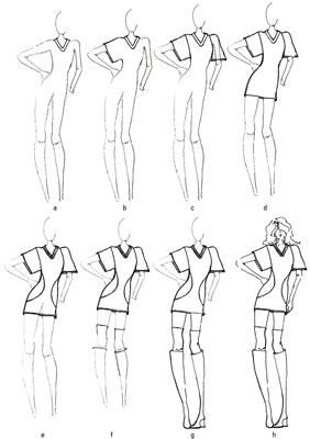 To create a dress neckline, begin with two V shapes on the neck.