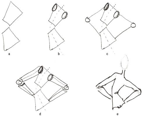 To create fierce bent arms, draw two trapezoids to represent an angled torso.