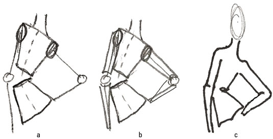 (Optional) Experiment with drawing the bent arm on the short or bent side of the torso and sketching the straight arm on the longer side of the torso.