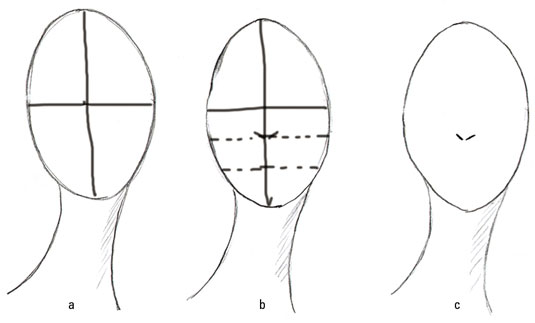Draw a simple fashion nose from the front view.
