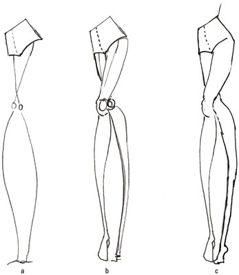 Draw the three-quarter view of female fashion legs.