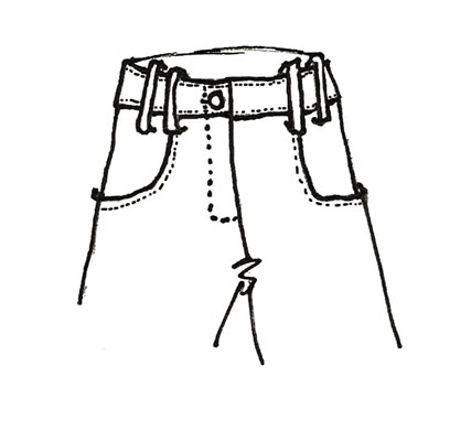 Put it all together with a waistband, button, and belt loops.