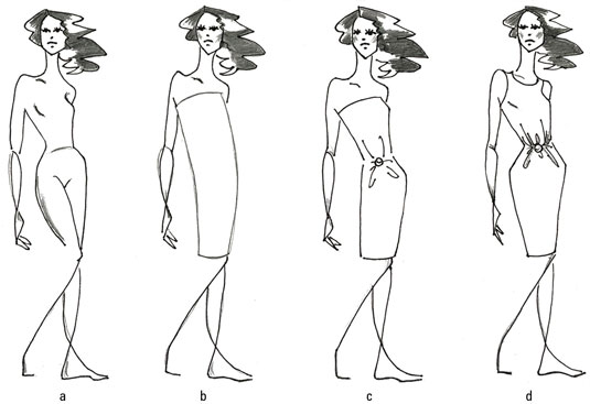 Draw a sleek sheath dress.