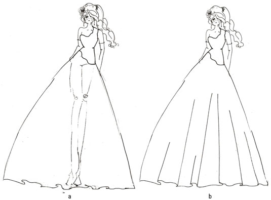 Add the ball gown's skirt.