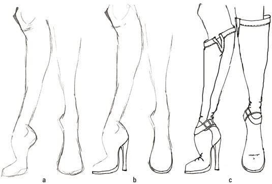 Draw some high fashion boots that have stretch in the body.