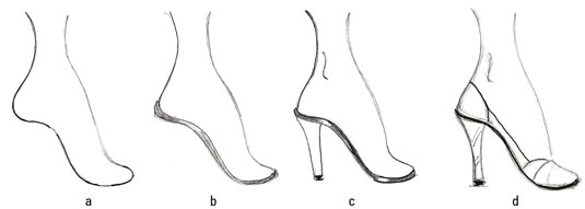 Draw a fierce-looking high-heeled shoe.