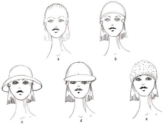 Draw three different hats for women.