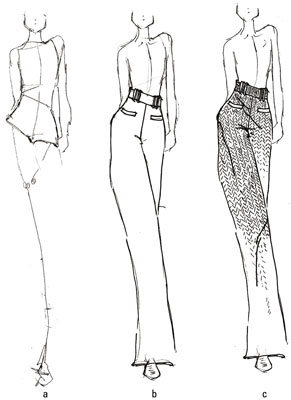 Draw classic herringbone pants