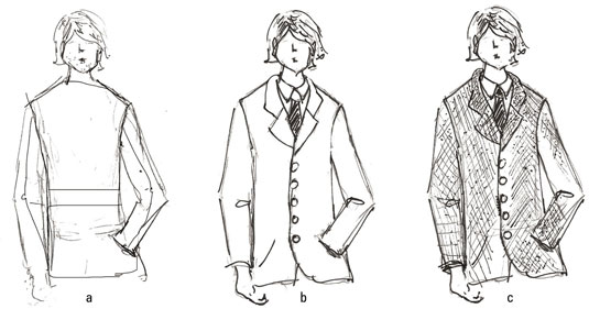 Draw a textured jacket with stippling.