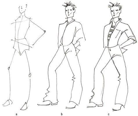 Draw a male model's strut.