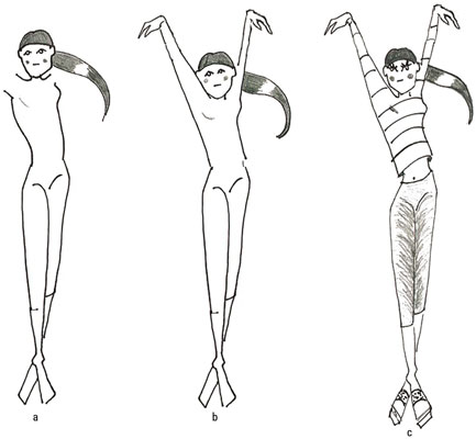 Draw a figure who has both arms reaching straight up.