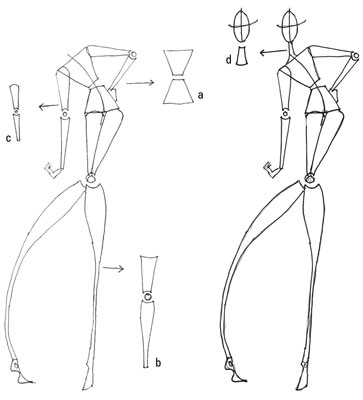 Draw two trapezoid shapes over your lines to create the torso.