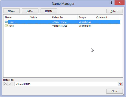 Assign range names to the individual cells.