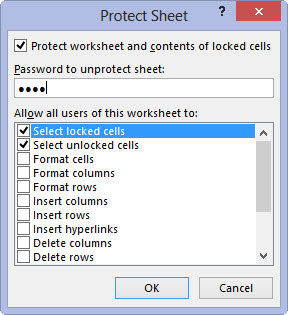 If you want to assign a password that must be supplied before you can remove the protection from the worksheet, type the password in the Password to Unprotect Sheet text box.