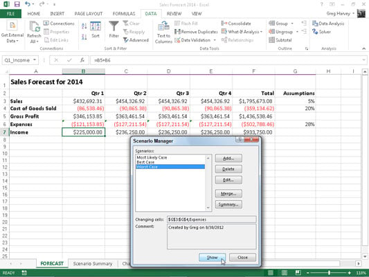 How To Use The Scenario Manager In Excel 13 Dummies