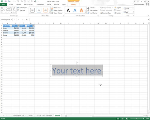 Type the text you want to display in the worksheet in the Your Text Here text box.