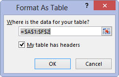 Click the My Table Has Headers check box to select it, if necessary.