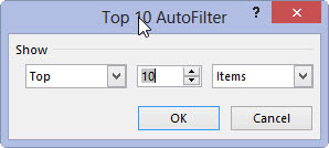 To show more or fewer than the top or bottom ten records, enter the new value in the middle text box or select a new value by using the spinner buttons.