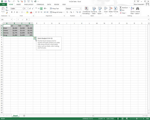 Select the data in your table or list as a cell range in the worksheet.