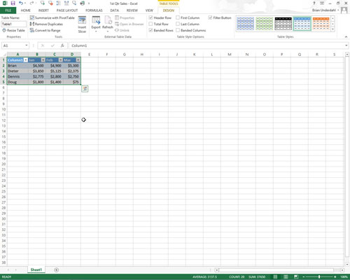 When a preview of the pivot table you want to create appears, click its button in the Quick Analysis options palette to create it.