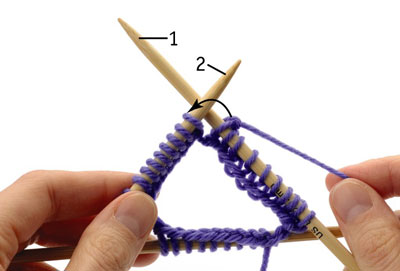 Continue knitting across needle 1. When you have knit all of the stitches on this needle, rotate your work and begin knitting the stitches of needle 2 using the newly emptied needle.