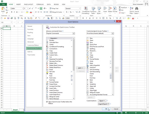 Click the OK button to close the Excel Options dialog box and return to the Excel program window.