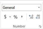 Identify the buttons in the Number group on the Home tab.