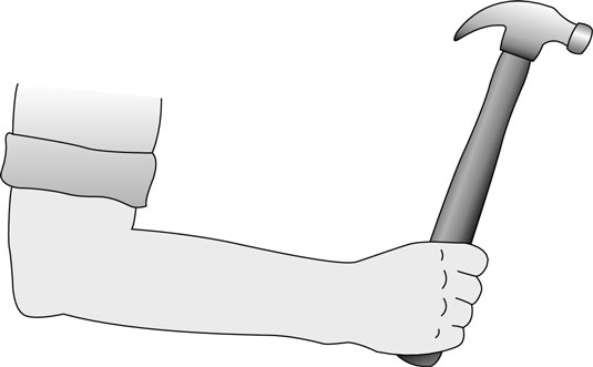 Grip a hammer at the end of the handle and use your whole forearm to swing.