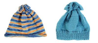 Child’s hat A on the left and child’s hat B on the right