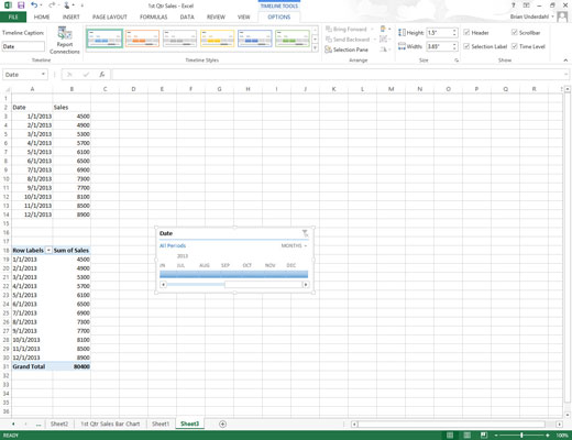 Pivot table filtering with timelines