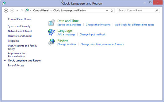 Click the Clock, Language, and Region link in the Control Panel window.