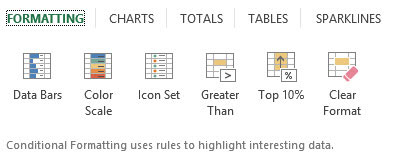 Click the Quick Analysis tool that appears right below the lower-right corner of the current cell selection.