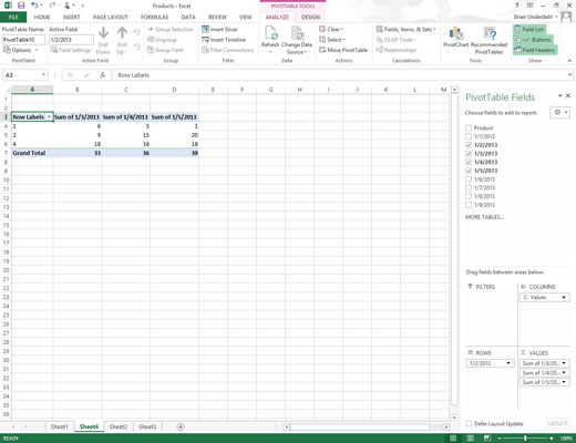 When a preview of the pivot table you want to create appears, click its button in the Quick Analysis options palette to create it.