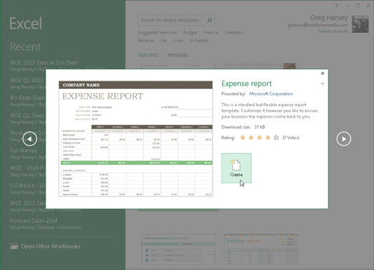 When you locate a template whose design can be adapted to your spreadsheet needs, click its thumbnail in the Excel or New screen.