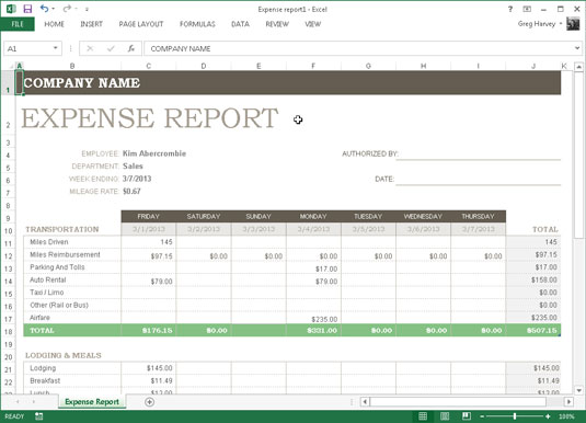 Click the Create button for an Expense Report template.