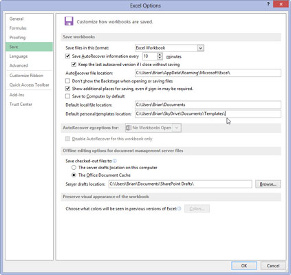 Click the Default Personal Templates Location text box and enter the complete filename path for the folder where you saved your initial personal template file.