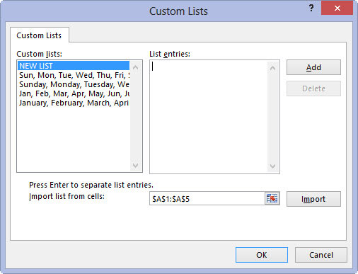 Select the OK button twice, the first time to close the Custom Lists dialog box and the second to close the Excel Options dialog box.