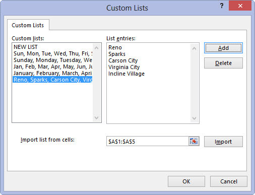 Click the Add button to add the entries that you’ve typed into the List Entries box on the right to the Custom Lists box, located on the left side of the Custom Lists tab.