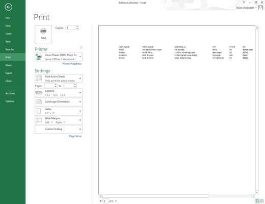 Click OK or press Enter to close the Page Setup dialog box or click the Print Preview button to preview the page titles in the Print Preview pane on the Print screen.