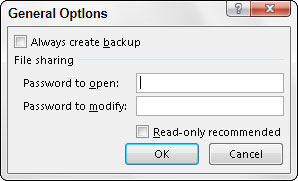 Click the Tools button in the Save As dialog box and then choose General Options from its drop-down menu.