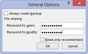 (Optional) If you want to assign a password for modifying the workbook, click the Password to Modify text box and then type the password for modifying the workbook there.