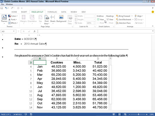 Edit the Excel data right from within Word.