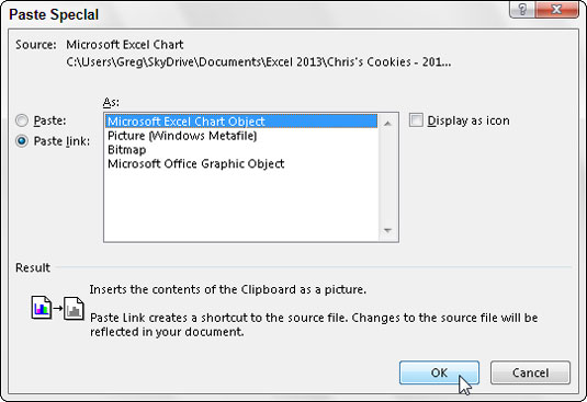 Link the Excel data to the Word document.